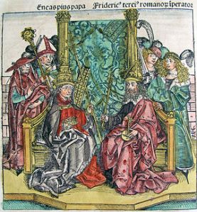 300px-Nuremberg_Chronicles_-_Aeneas,_Pope_and_Frederick_3rd,_Emperor_(CCLXVIIv)